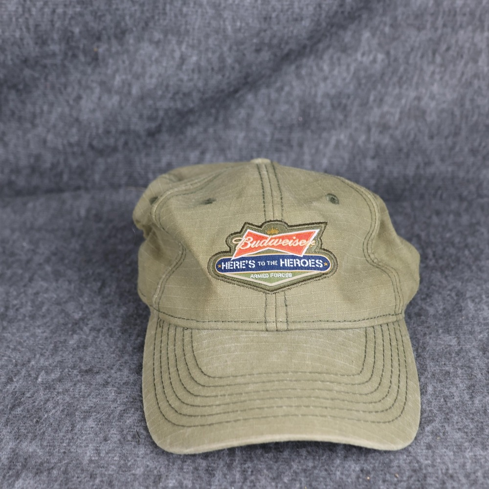 Budweiser Hat Cap Strap Back Green Here's To The Heroes One Size Mens Beer USA